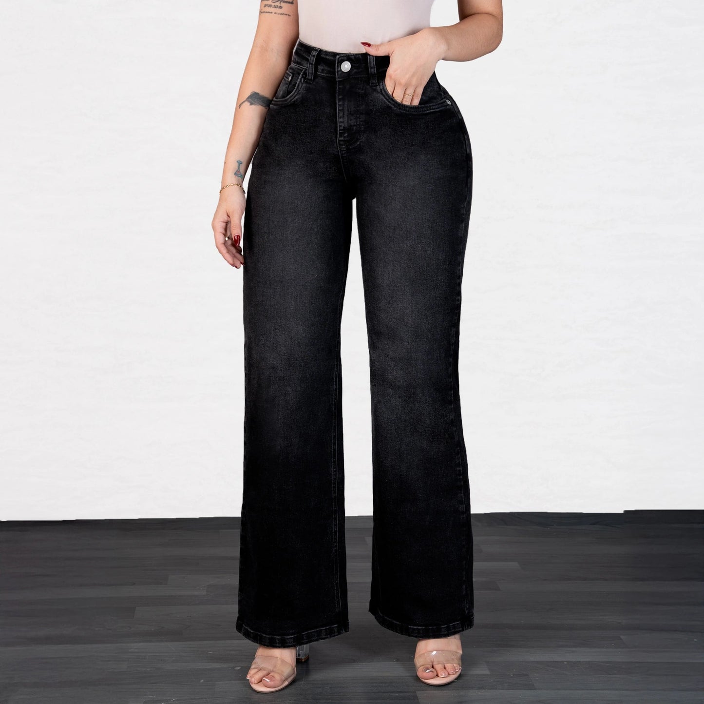Jeans Bota Recta Strech Mujer Gris L6062 - Jeans Colombianos GUETHE08
