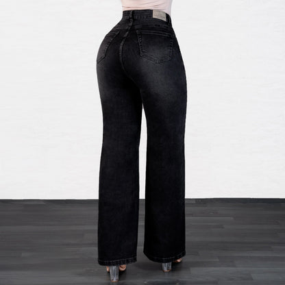Jeans Bota Recta Strech Mujer Gris L6062 - Jeans Colombianos GUETHE08