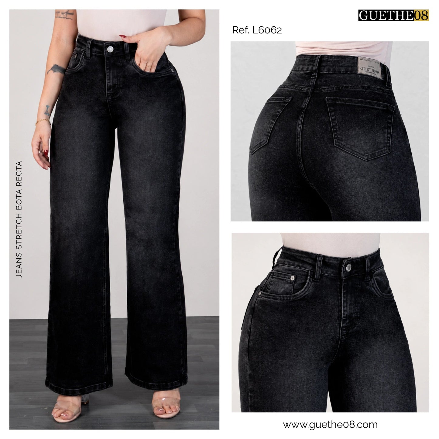 Jeans Bota Recta Strech Mujer Gris L6062 - Jeans Colombianos GUETHE08