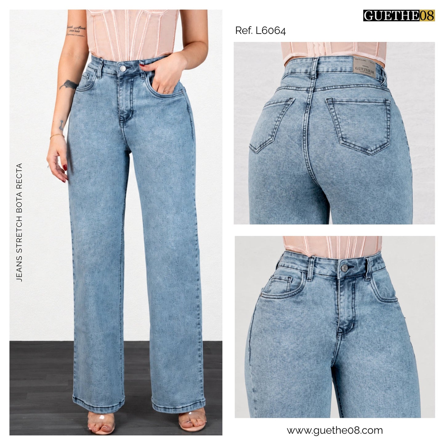 Jeans Bota Recta Strech Mujer L6064 - Jeans Colombianos GUETHE08