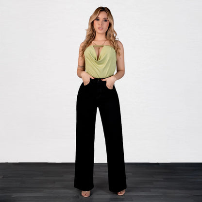 Jeans Bota Recta Strech Mujer Negro L6063 - Jeans Colombianos GUETHE08