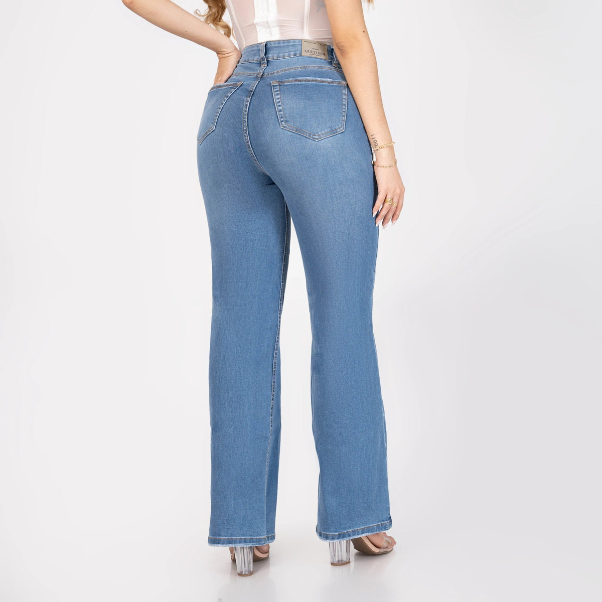 Jeans Bota Recta Stretch Mujer con Rotos L6066 - Jeans Colombianos GUETHE08
