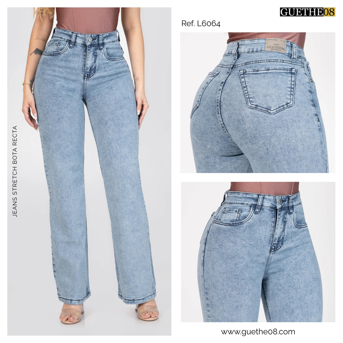 Jeans Bota Recta Stretch Mujer L6064 - Jeans Colombianos GUETHE08