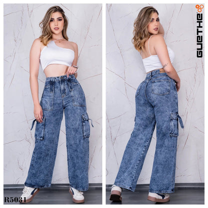 Jeans Palazzo Cargo Rígido Mujer R5031 - Guethe08 | Fábrica de Jeans