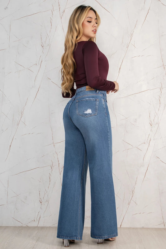 Jeans Palazzo Rígido Mujer con Mariposas R5039 - Guethe08 | Fábrica de Jeans