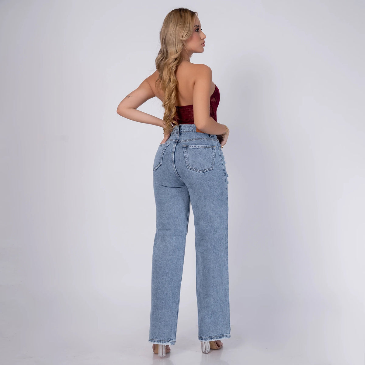 Jeans Rígido Bota Recta Mujer R5053 con Rotos - Jeans Colombianos GUETHE08