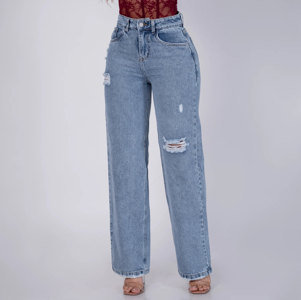 Jeans Rígido Bota Recta Mujer R5053 con Rotos - Jeans Colombianos GUETHE08