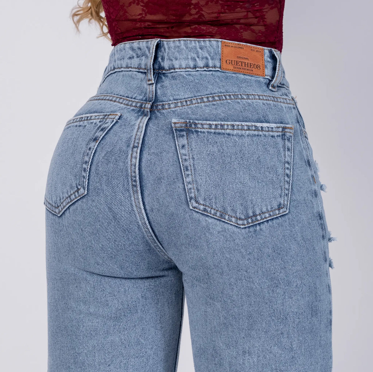 Jeans Rígido Bota Recta Mujer R5053 con Rotos - Jeans Colombianos GUETHE08