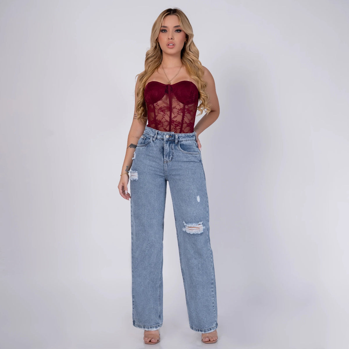 Jeans Rígido Bota Recta Mujer R5053 con Rotos - Jeans Colombianos GUETHE08
