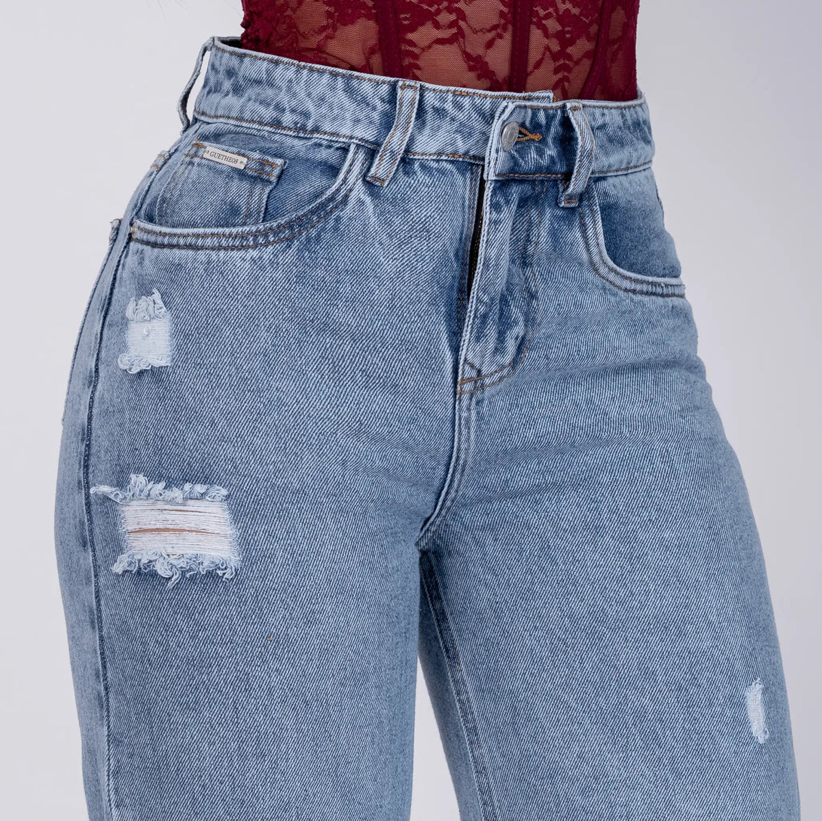 Jeans Rígido Bota Recta Mujer R5053 con Rotos - Jeans Colombianos GUETHE08