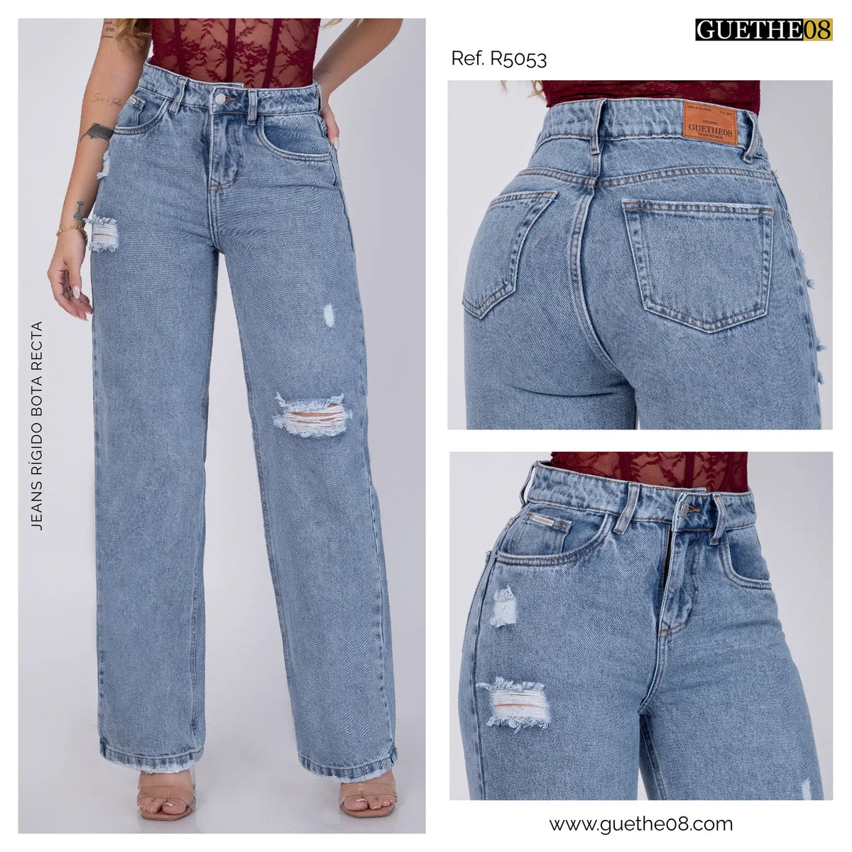 Jeans Rígido Bota Recta Mujer R5053 con Rotos - Jeans Colombianos GUETHE08