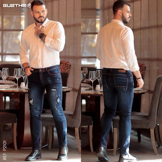 Jeans Skinny Caballero Hilo Ladrillo P2101 - Guethe08 | Fábrica de Jeans