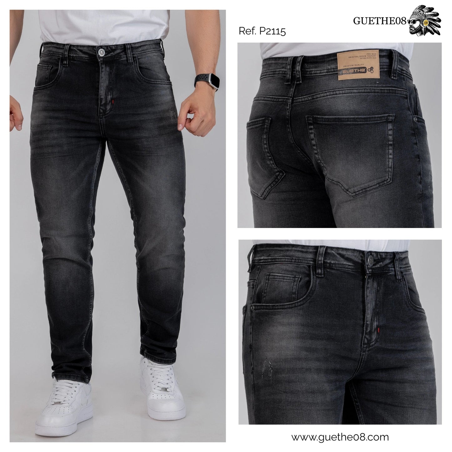 Jeans Skinny Hombre Gris P2115 - Jeans Colombianos GUETHE08