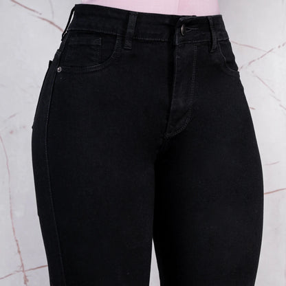 Jeans Skinny Push Up Tiro Alto Negro con Rotos LR6061 - Guethe08 | Fábrica de Jeans