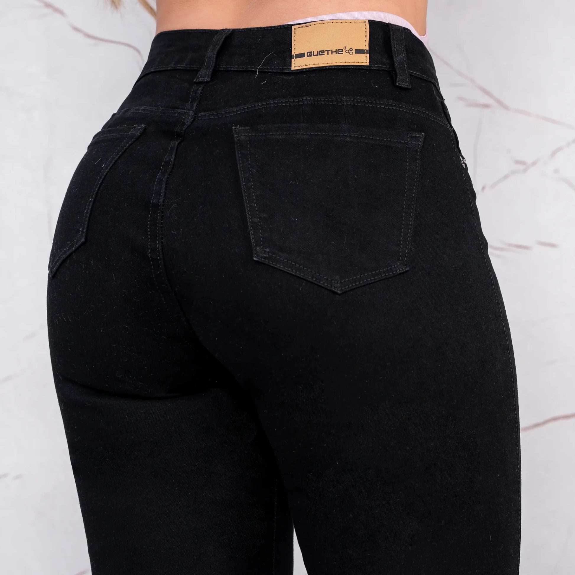 Jeans Skinny Push Up Tiro Alto Negro con Rotos LR6061 - Guethe08 | Fábrica de Jeans