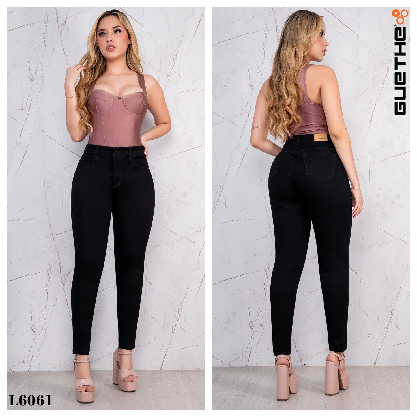 Jeans Skinny Push Up Tiro Alto Negro L6061 - Guethe08 | Fábrica de Jeans