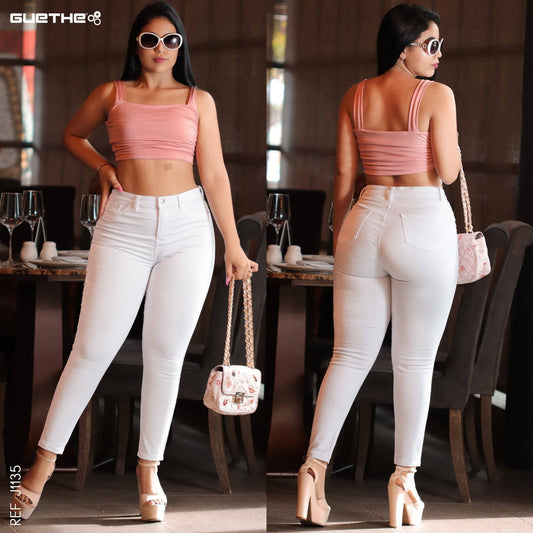 Skinny Jeans Tiro Alto Blanco J1135 - Guethe08 | Fábrica de Jeans