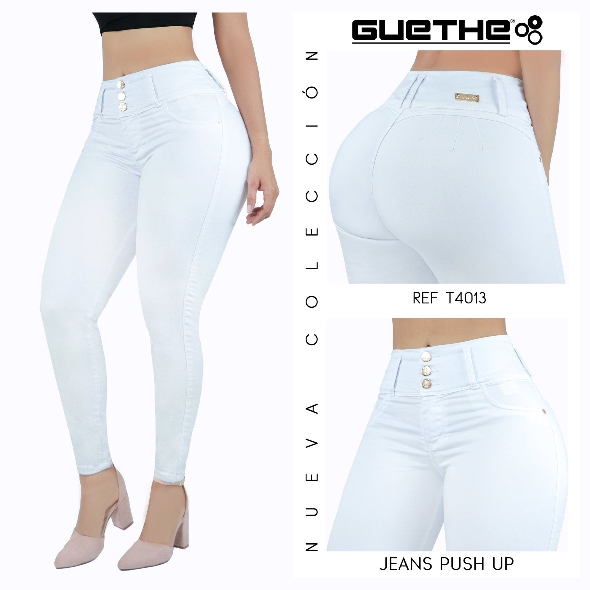 Skinny Jeans Tiro Alto Levanta Cola Blanco T4013 – Guethe08